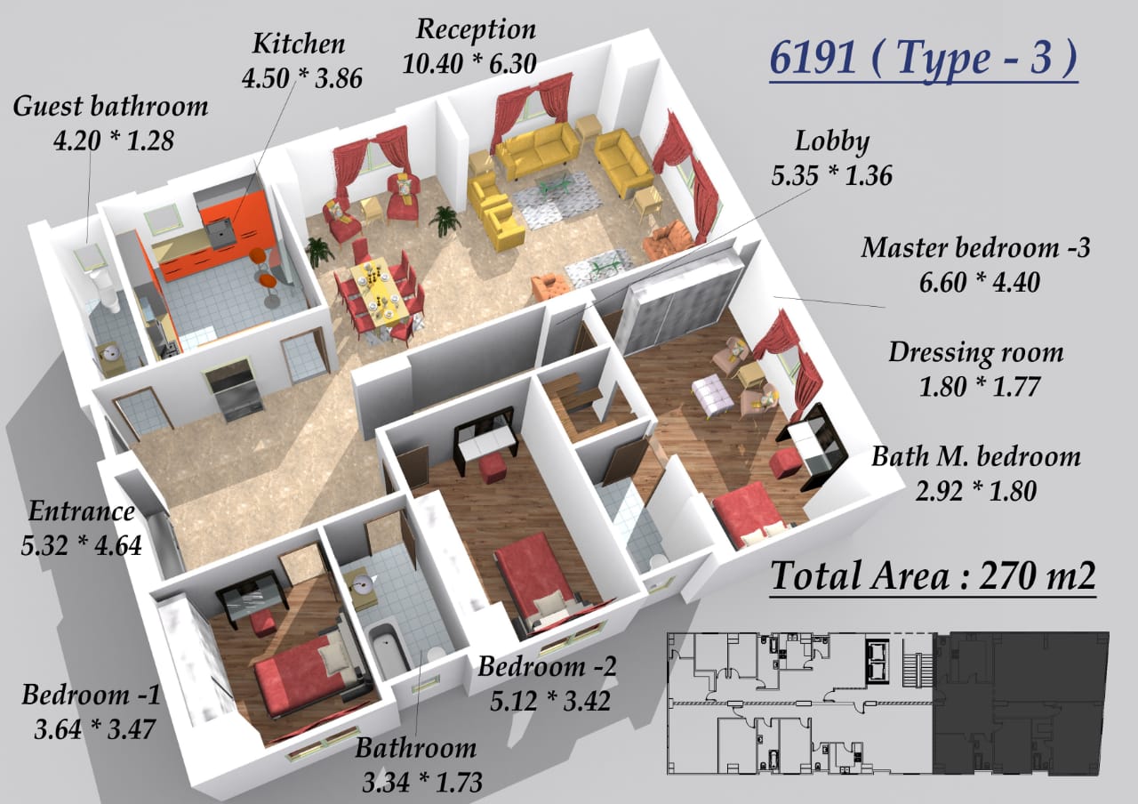 شقة للبيع بالمقطم 270م رسم هندسى للشقة